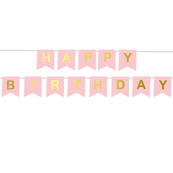 Papīra virtene "Happy BIrthday" 190 x 20 cm rozā
