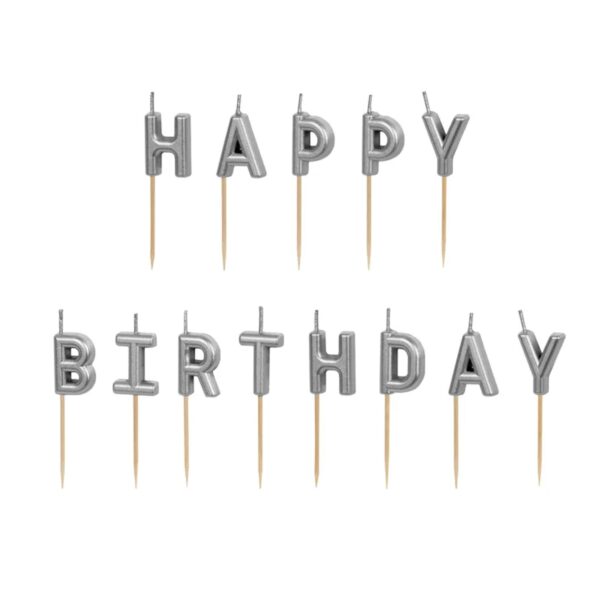 Svecīte Happy Birthday 2.5 cm sudraba